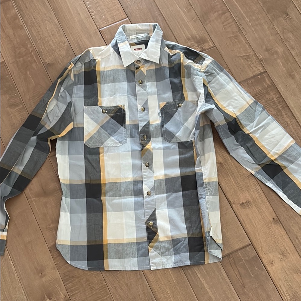 Men's Plaid Shirt - Gray and Yellow